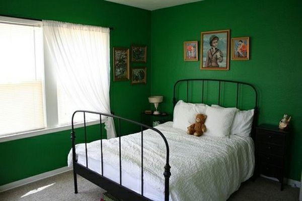 zelena stena načrtovanje za spalnico videz rustic-