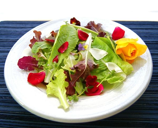 salada verde-com-flores-em-vermelho-e-amarelo