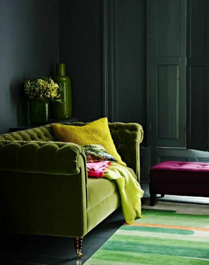 žalia interjero Boho prašmatnus stilius-gražūs-Chesterfield sofos