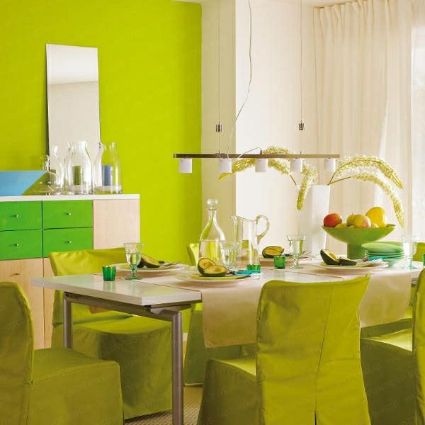 tonuri verzi - perete-culoare-sala de mese - design de masă
