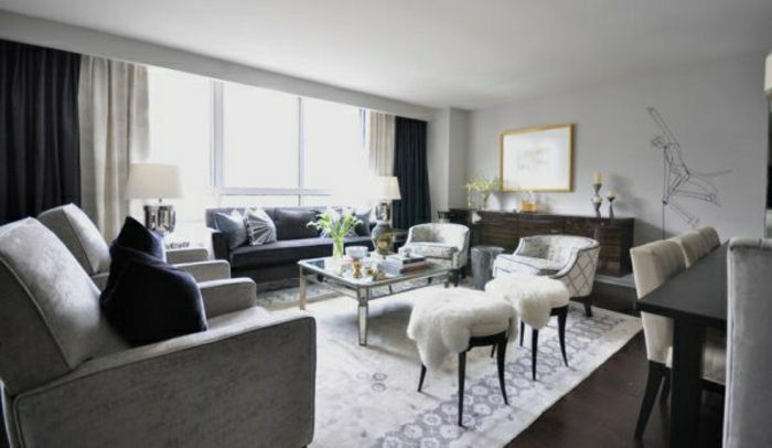 gri tasarımlar-oturma odası-kanepe-ilginç duvar boyası
