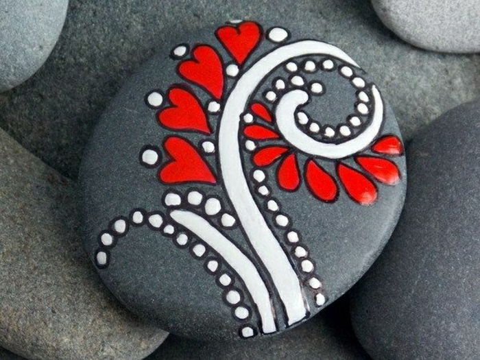grå-sten målad röd-vit Dekoration hjärta