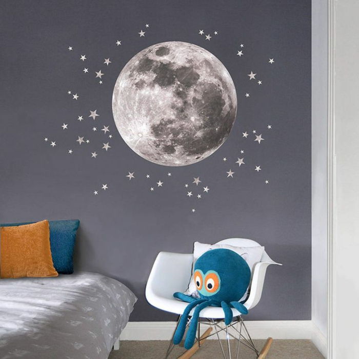 Gray Wall Nursery vegg klistremerker Moon Stars