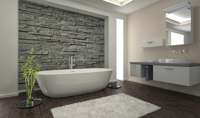 gri renkli duvar banyo modern görünümlü