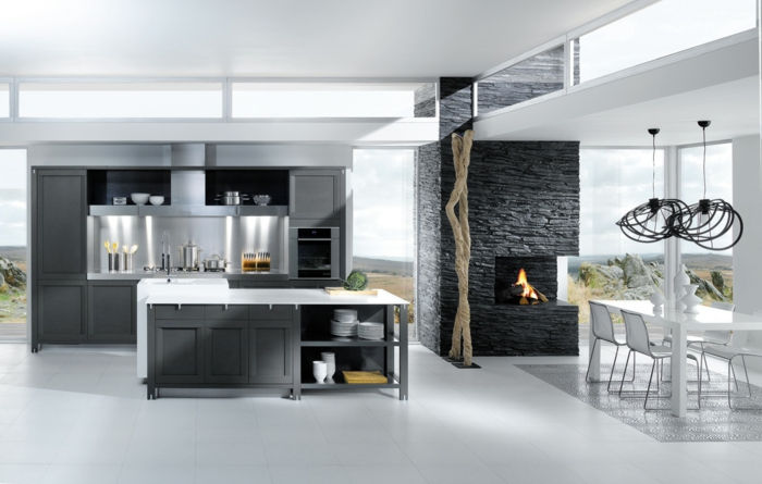gri renkli duvar için modern-mutfak tasarımı