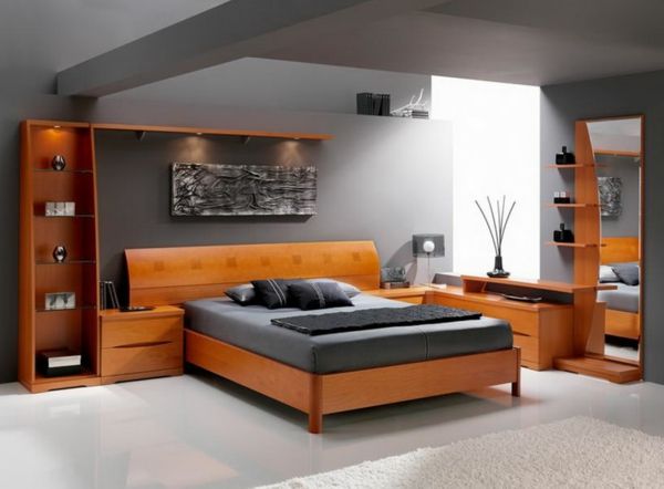 šedá stena v spálni - moderný dizajn