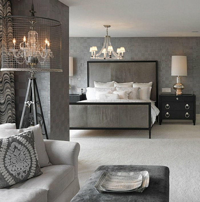 grå-interiör moderna sovrum design