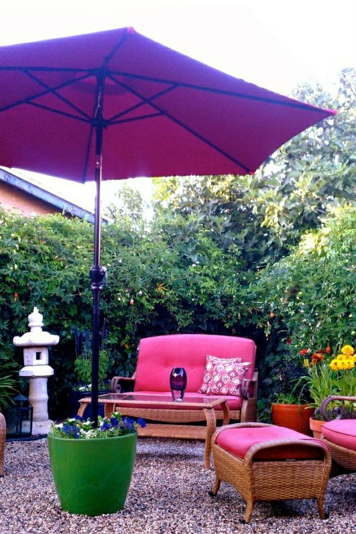 Büyük mor-bahçe şemsiye saksı pembe bahçe mobilyaları rattan dekoratif taşlar