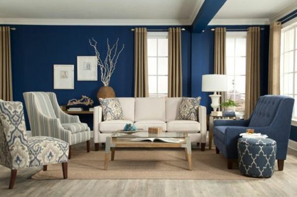 biela lampa modrá a biela dizajn v modernej obývacej izbe