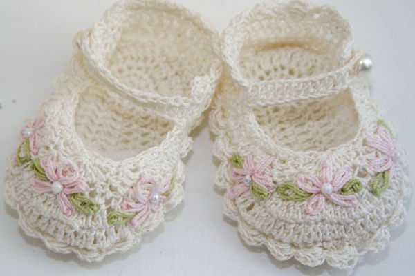 crochet-para-baby-crochet-bebê sapatos-com-bela-design-bebê sapatos para-meninas