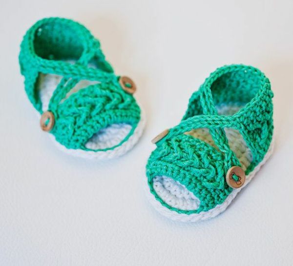 crochê verdes para-baby-crochet-baby sapatos-com-bela-design-in