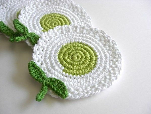 -Croșetat frumos-creative-croșetate flori - alb-verde-