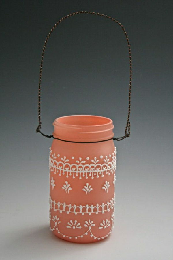 hängande mat-Einweckglas Lantern persika färg henna dekoration Vit