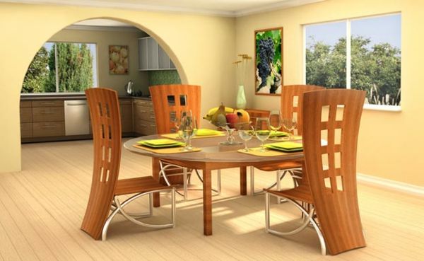 drevené-kuchynské kreslá-vo veľkom-elegantný-obývacia izba s okrúhlym stolom uprostred