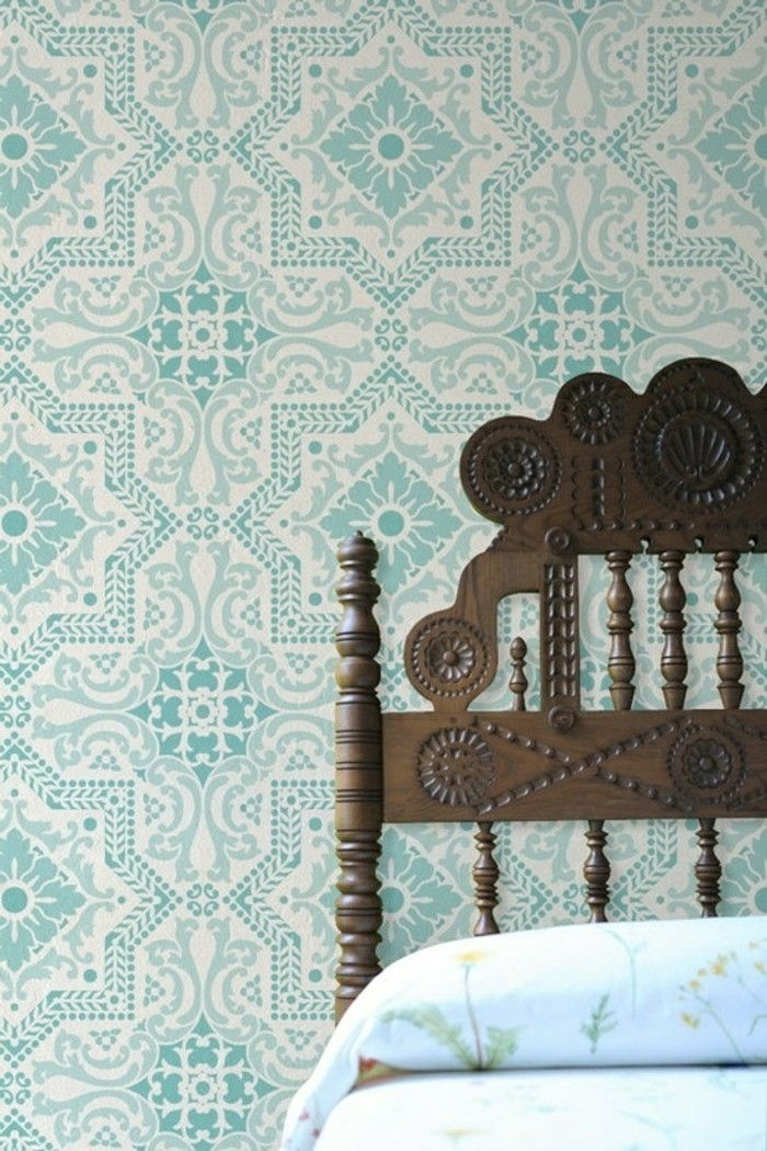 drevený vinobranie posteľ moderné tapety-tyrkysovo-tapety-tapety-s-ornamentami