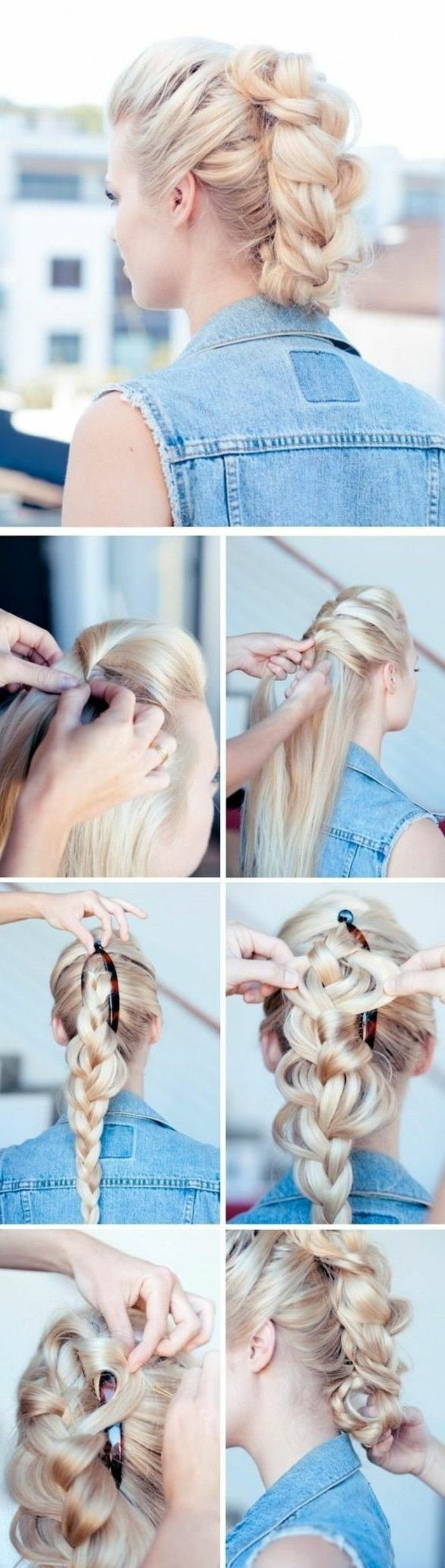 hair-pin up dlhé blond-vlasy-žena-vrkoč-bunda-účes-yourself tvorby DIY