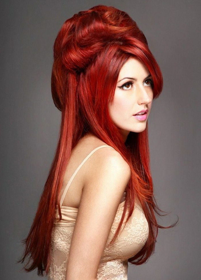 hårfarge, rød og elegant og Fancy-frisyre