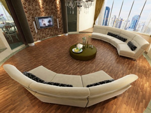 canapea semicirculară în bej