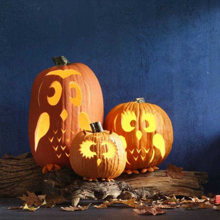 Carving Pumpkins, Three Uhus, Cool Halloween Decoration, DIY Idéer för barn och vuxna