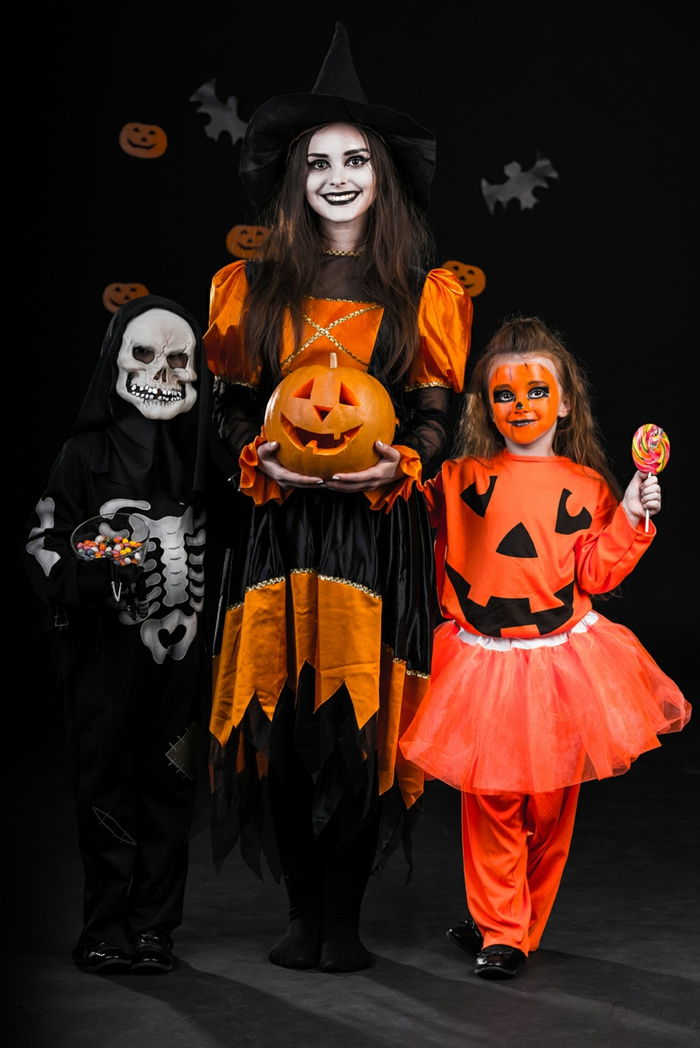 Cool Halloween Costumes, Skeleton, Ragana ir Moliūgų, Trick arba Treat, Surinkite Spalvinga Candy