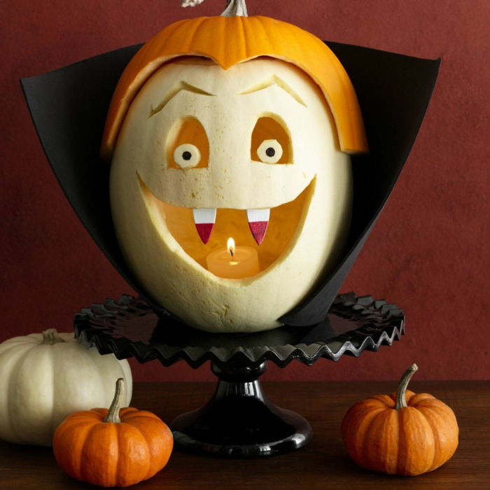 Skär och dekorera pumpa, Dracula ansikte, DIY idéer för barn och vuxna, bra Halloween dekoration