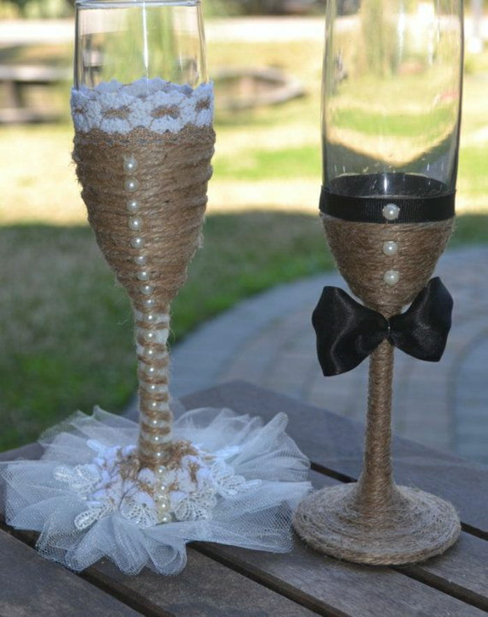 rankų darbo šampano taurės vestuvės-rustik