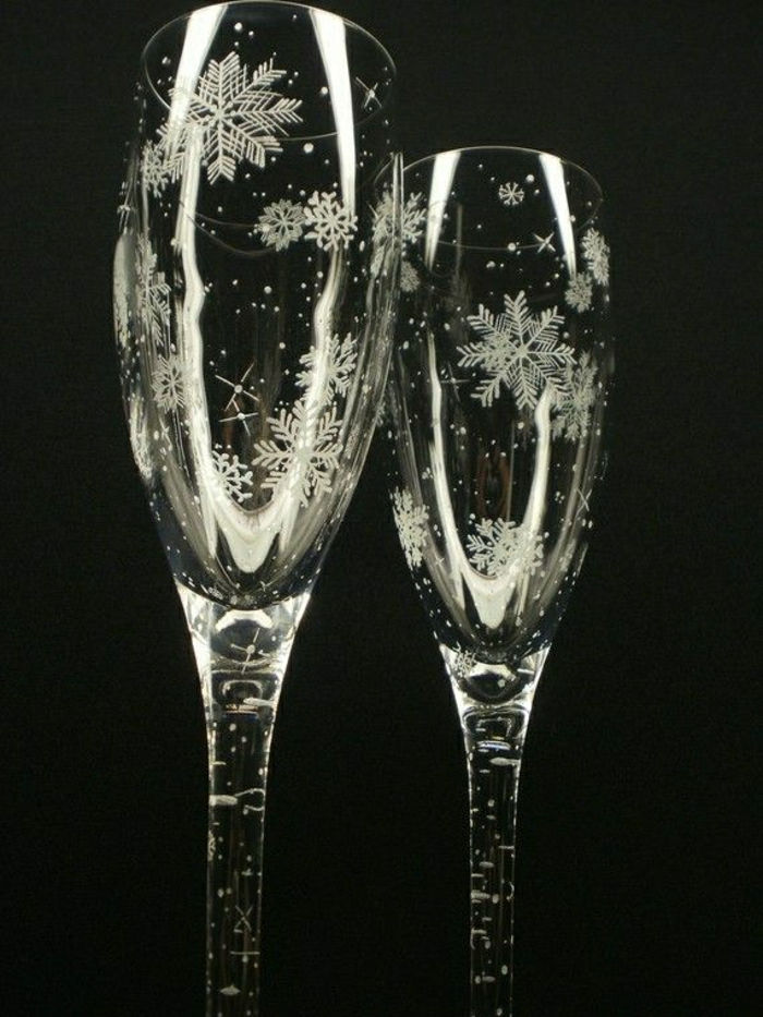 hånd gravert champagne glass Snowflakes