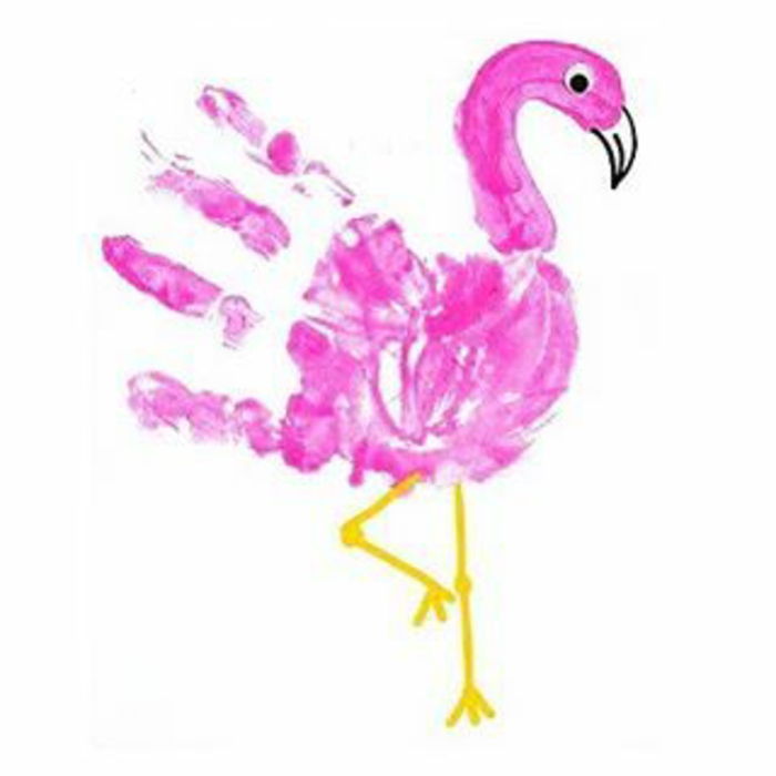 handprint bilder - här är en rosa flamingo