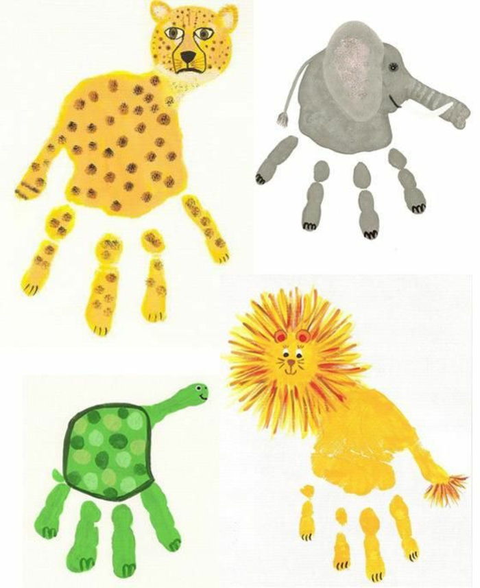 handprint bilder - leopard, elefant, sköldpadda och lejon