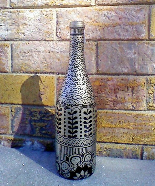 Henna Patroon Bottle Zilver Zwart Decoratie