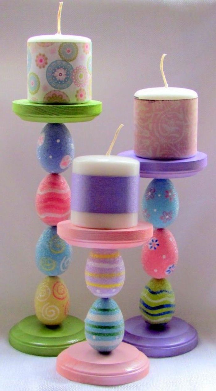 Handgjorda Colorful Ljusstake av målade-trä ägg