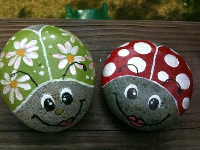 el boyaması Ladybug taşlar çizimleri-tatlı