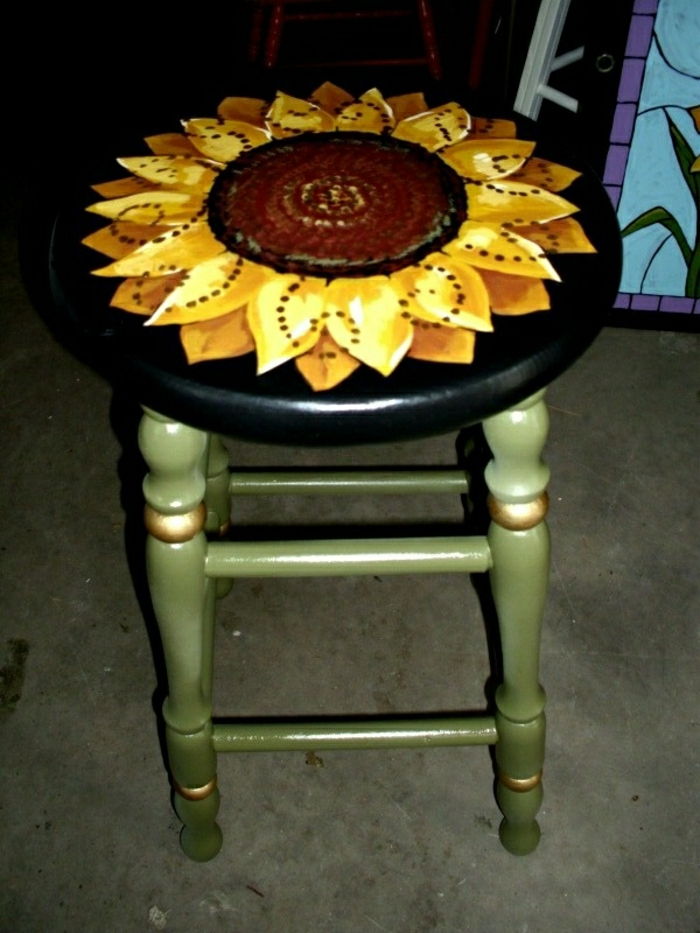Ročno poslikane stol les Sončnica risanje