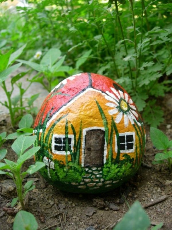 house-maľované-kameň-záhradné návrhu dekorácie myšlienku