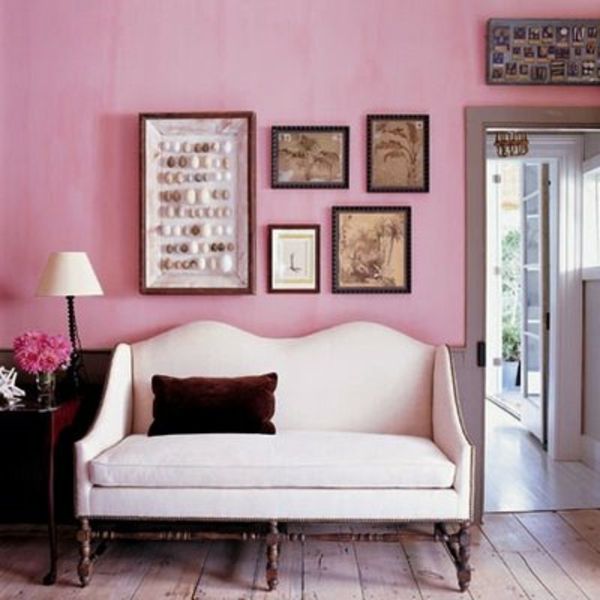luminoase-pereți-culori-pentru-camera-living-roz-multe imagini pe perete