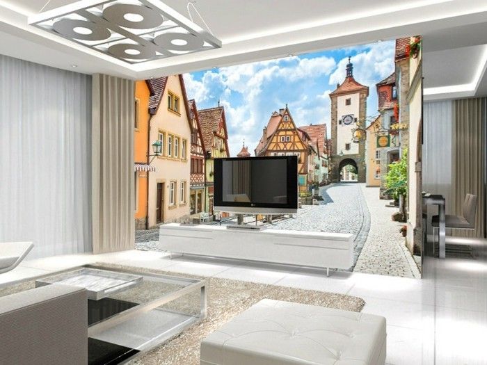 nádherný-obývacia izba-s-zaujímavom-3D fotografie wallpaper-moderného dizajnu