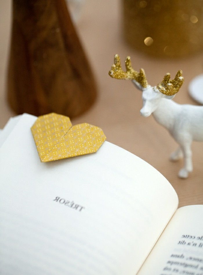 bokmerker hjerte tinker-kreativ-gul-modell-origami