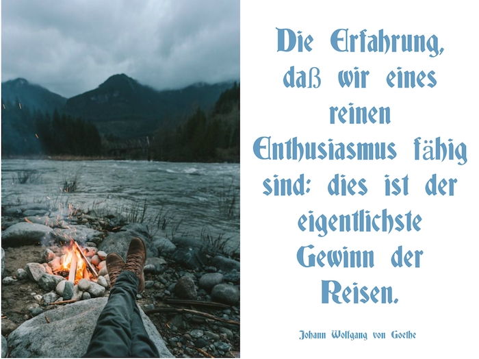tu vám ukážeme obrázok s cestujúcim, ohňom, horami a chladným, krátkym slovom z Goethe