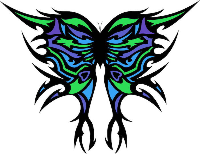 Nå viser vi deg en av våre ideer til en 3d tatoveringsfylle med store fargerike vinger