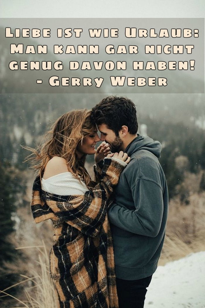 Wspaniały cytat z miłosnej miłości od Gerry'ego Webera i dwie osoby całujące się nawzajem