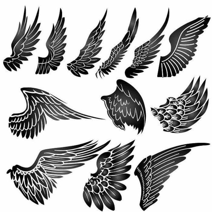Hier zijn enkele ideeën voor tatoeages met zwarte engelenvleugels met zwarte veren. dat je echt leuk vond