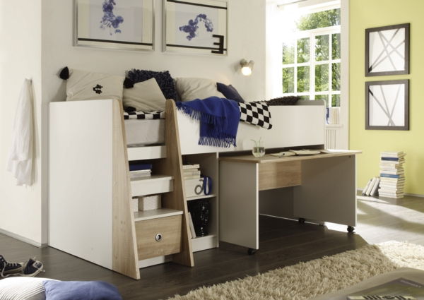 poschodová posteľ-90-x-200-cm-s-desk-Sonoma-dub - biely