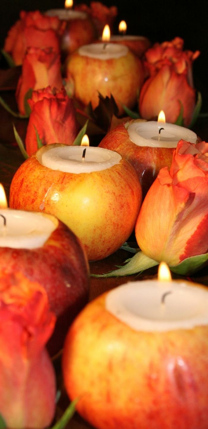 Hochzeitsdeko-själv-göra äpplen som Ljusstake Flower tischdeko