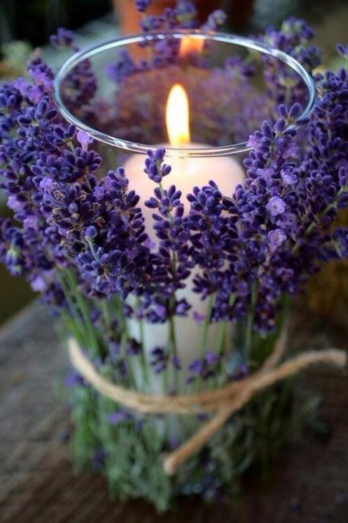 Hochzeitsdeko-själv-making lavendel dekoration ljus vernal tischdeko