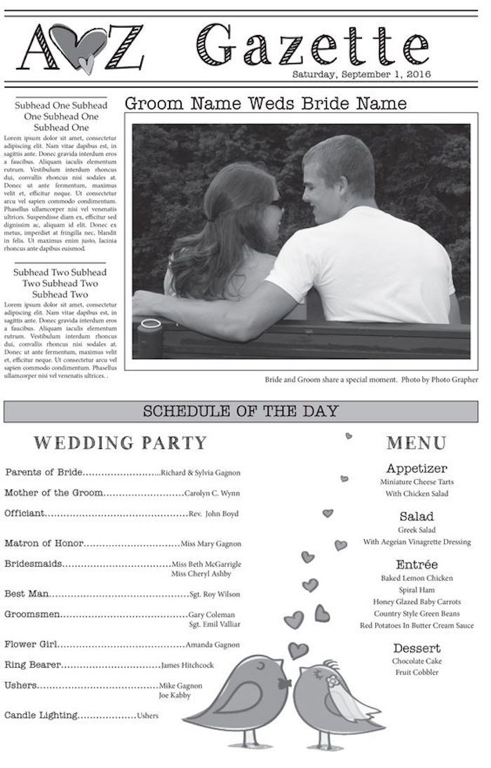 een speciaal moment in de foto Tekening van de krant van het huwelijk van liefdevogels