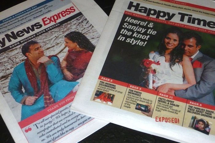 dve poročni papirji pred in po poroki, objavljeni s fotografijami