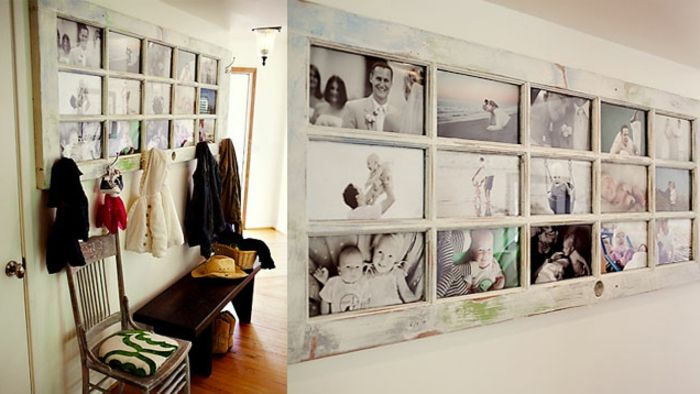 staré biele dvere v transformácii fotorámií, foto stena, chodba, výzdoba stien