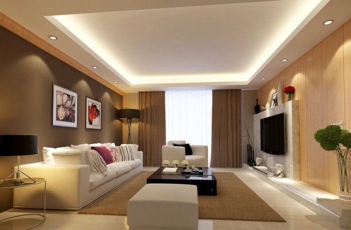 indirekt belysning-beige vägg färg-for-vardagsrum
