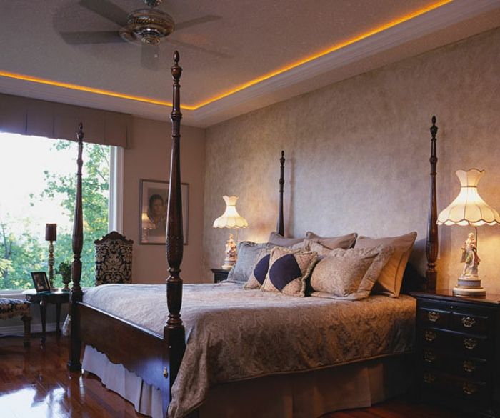 güzel model yatak odası dolaylı aydınlatma duvar