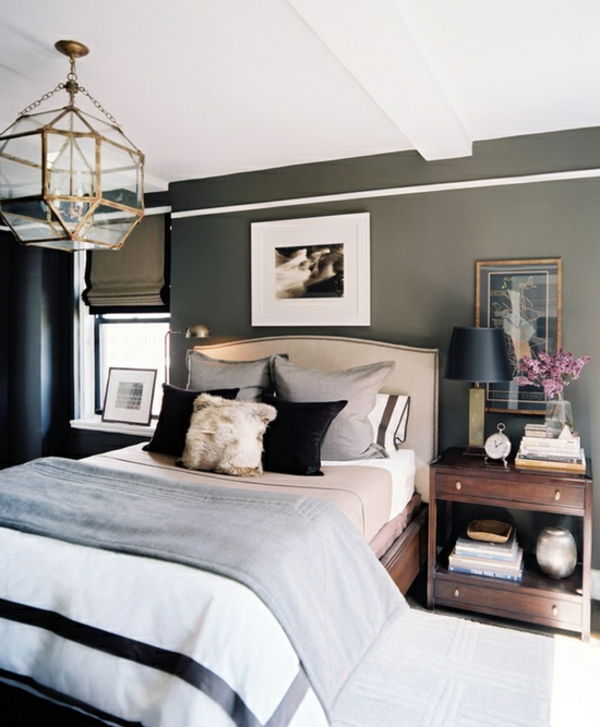 trä inspiration sovrum grå vägg sängbord